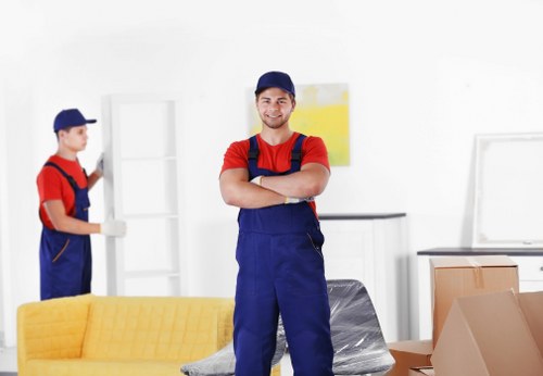 Removal van and moving boxes for a Surrey home relocation