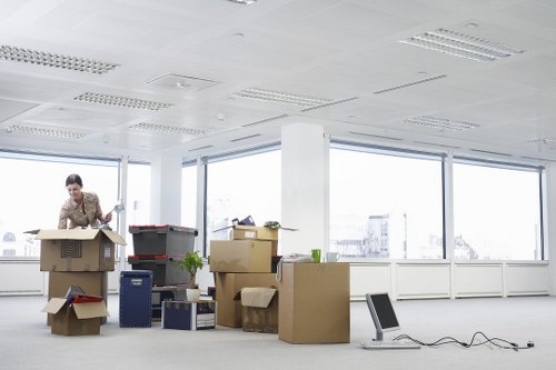 Office removals crew preparing commercial equipment in Surrey